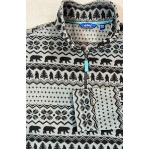 Chubbies 1/4 Zip‎ Fleece Pullover Mock Neck Med Blue Gray Black Bears Trees AOP